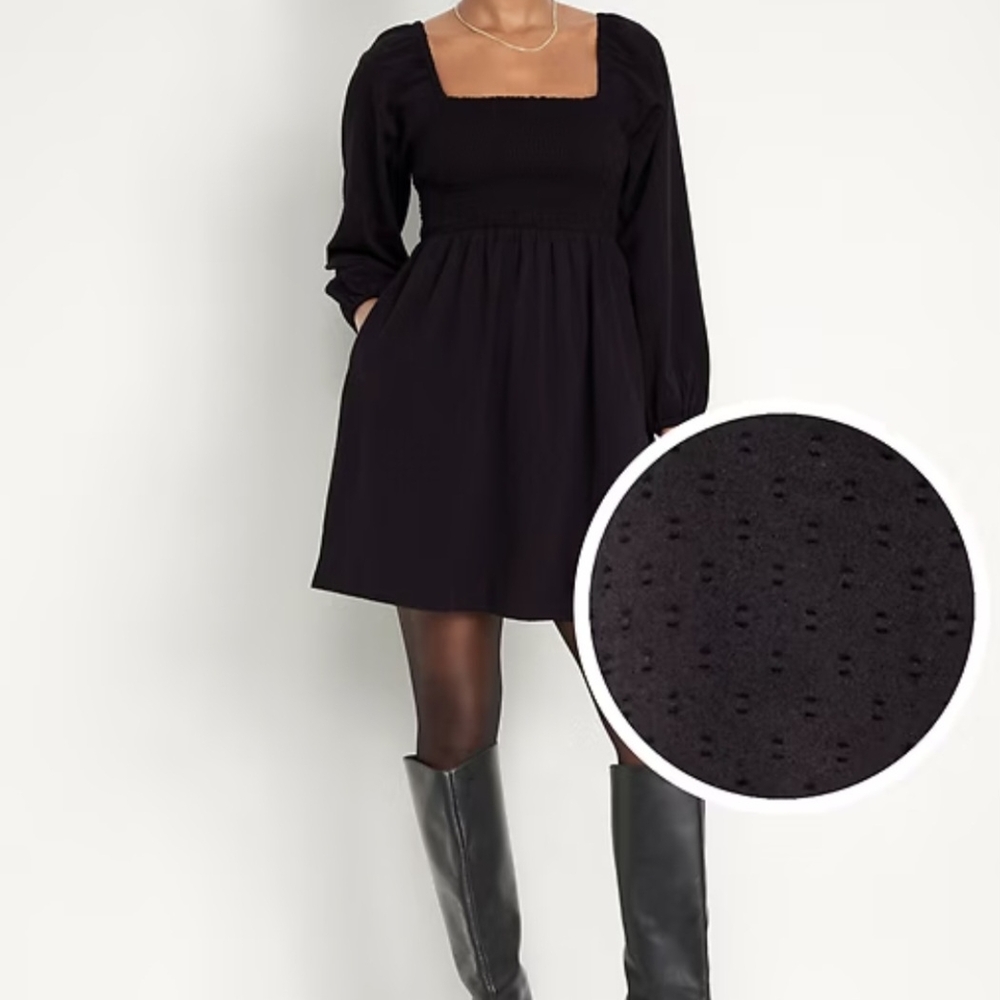 Fit & Flare Square-Neck Clip-Dot Mini Dress